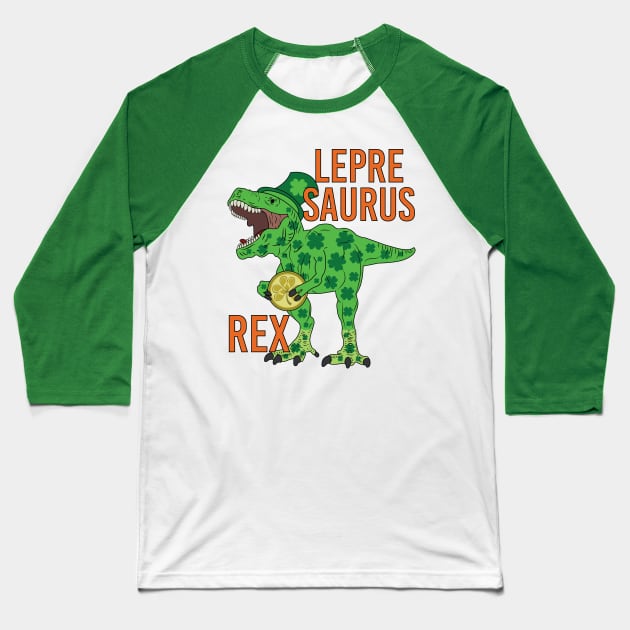 Lepresaurus Rex Dinosaur Leprechaun St Patrick's Day Baseball T-Shirt by TheBlackCatprints